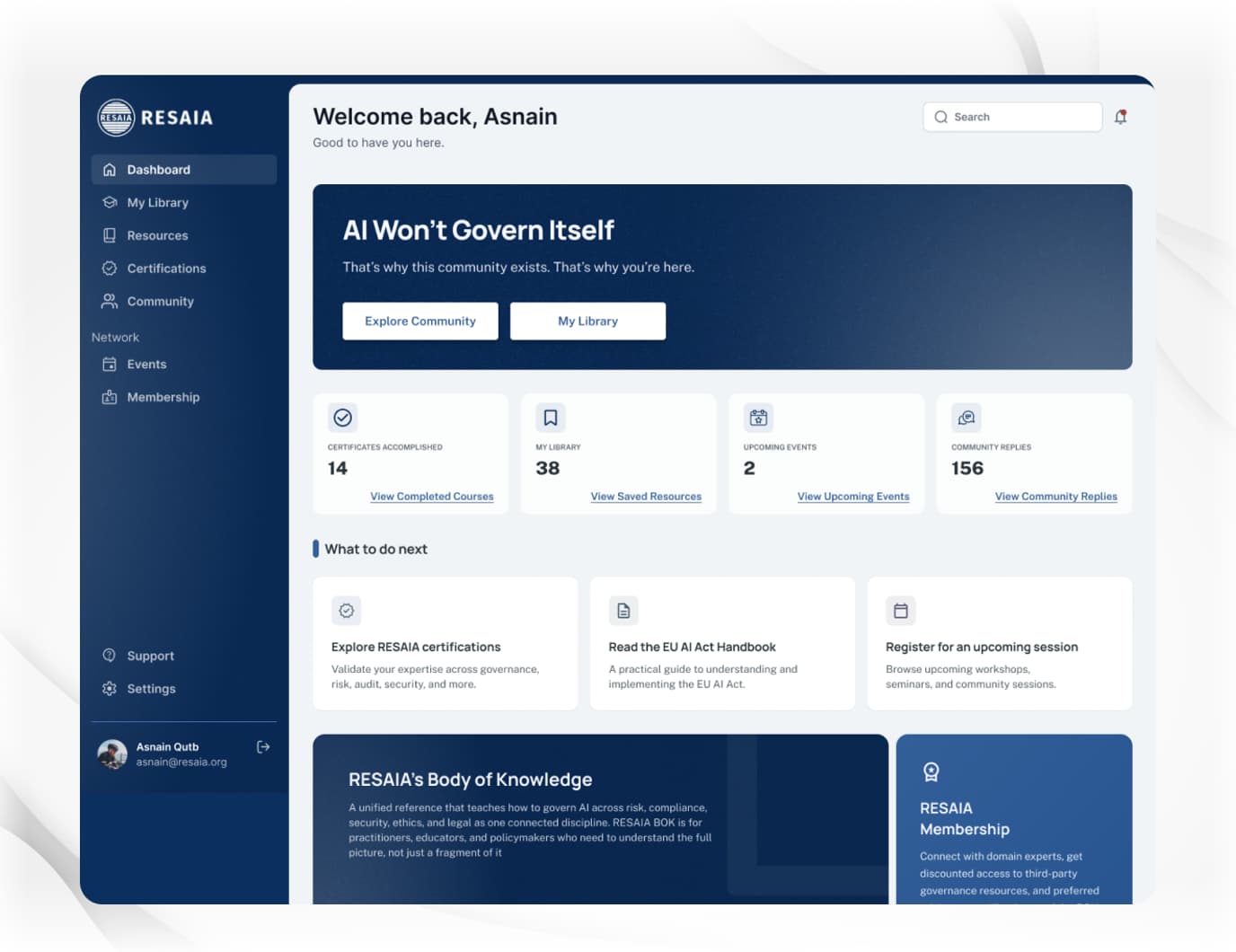 Preview of the RESAIA online learning portal.