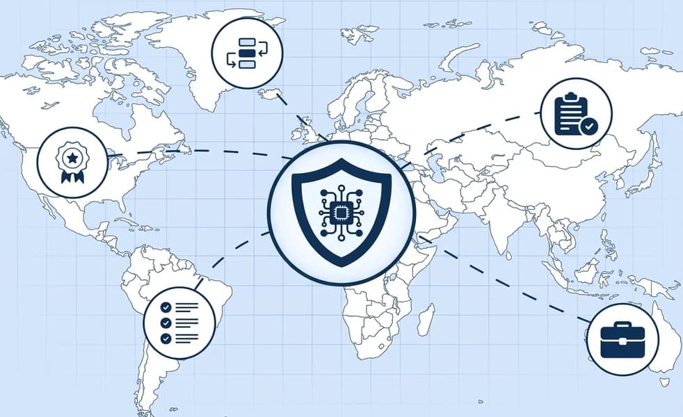 Authorized AI governance training providers connected across a world map.